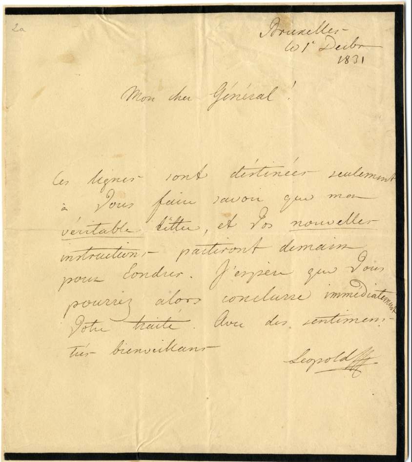 Lettre autographe du roi des Belges Léopold Ier au général Gérard Buzen
