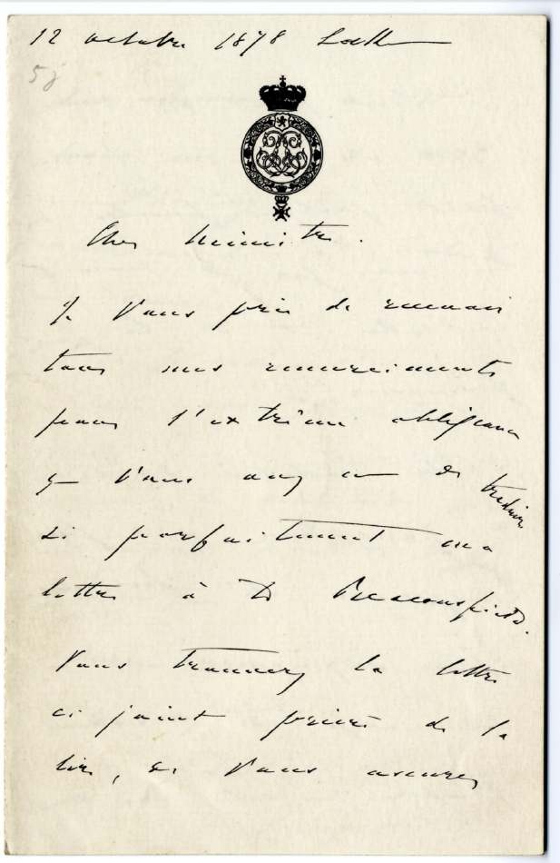 Lettre autographe du roi des Belges Léopold II au baron Henri Solvyns