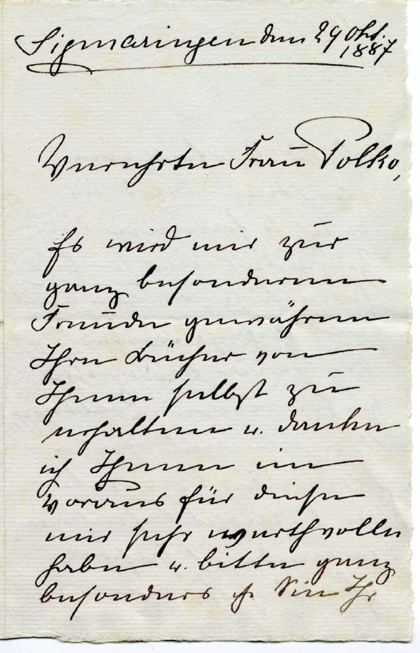 Lettre autographe de la comtesse de Flandre Marie-Louise-Alexandrine-Caroline à madame Elise Vogel-Polko
