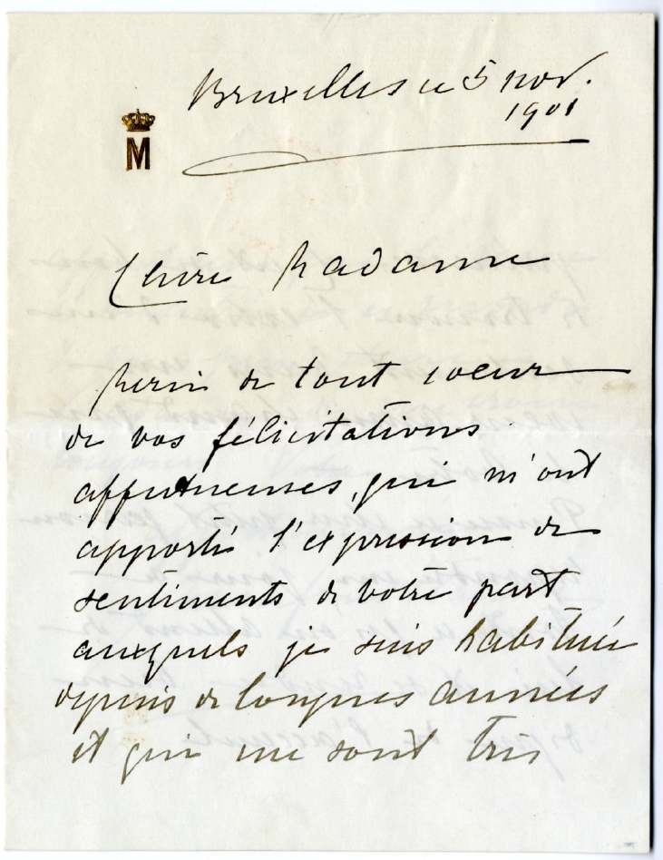 Lettre autographe de la comtesse de Flandre Marie-Louise-Alexandrine-Caroline