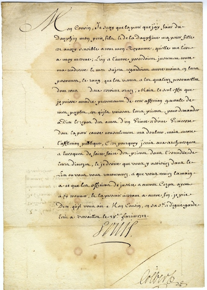 Lettre autographe du roi de France, Louis XIV au duc de Villeroy, François de Neufville