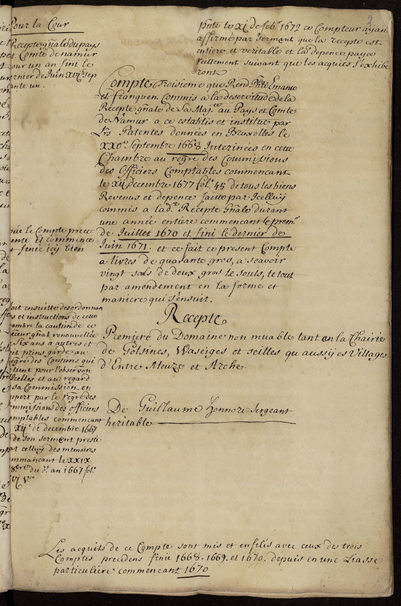 Compte de la recette générale de Namur, 1670-1671