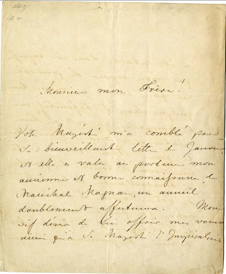 Lettre autographe du roi des Belges Léopold Ier à l'empereur des Français Napoléon III