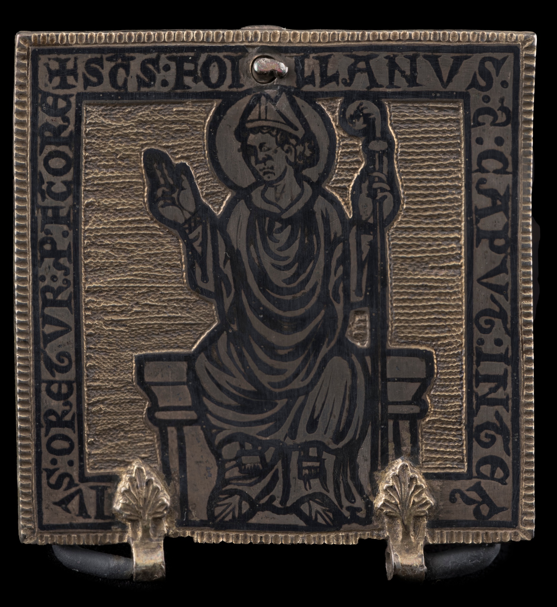 Plaque de l'ancien buste-reliquaire de saint Feuillien