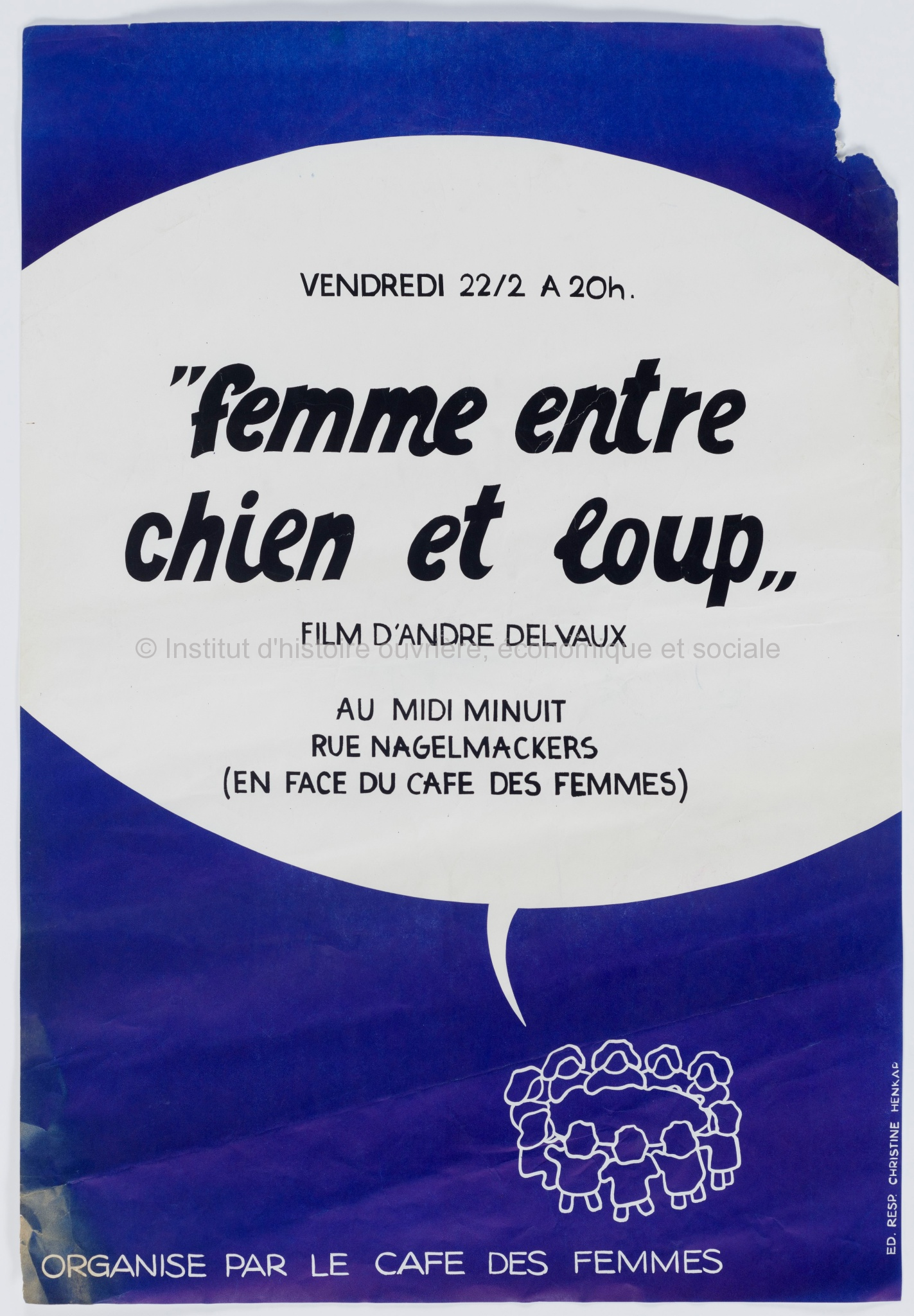 Vendredi 22/2 à 20h "Femme entre chien et loup" film d'André Delvaux organisé par le Café des femmes