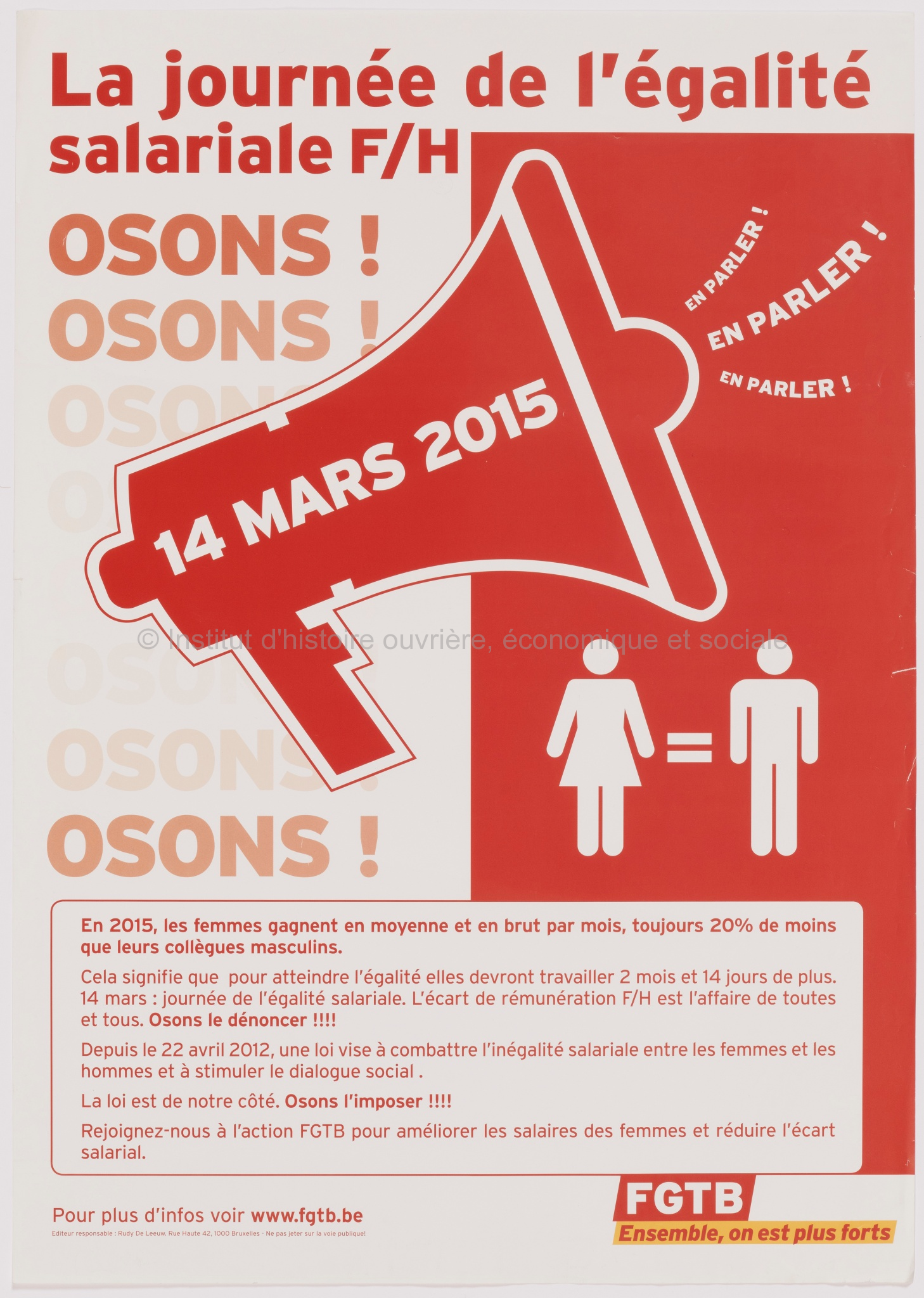 La journée de l'égalité salariale F/H. Osons ! En parler. Osons ! En parler. Osons ! En parler. 14 mars 2015
