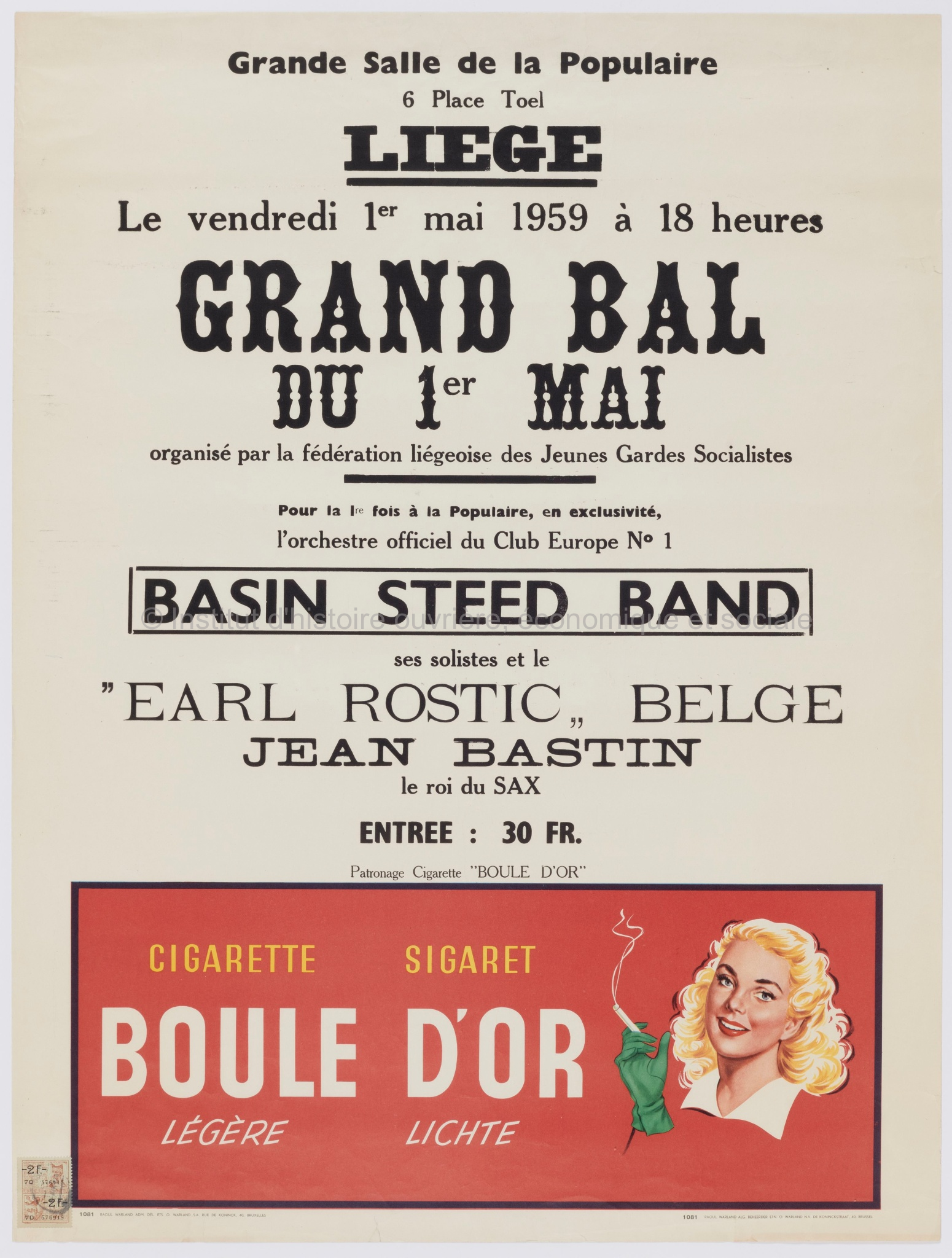 Grand bal du 1er mai : organisé par la fédération liégeoise des Jeunes gardes socialistes