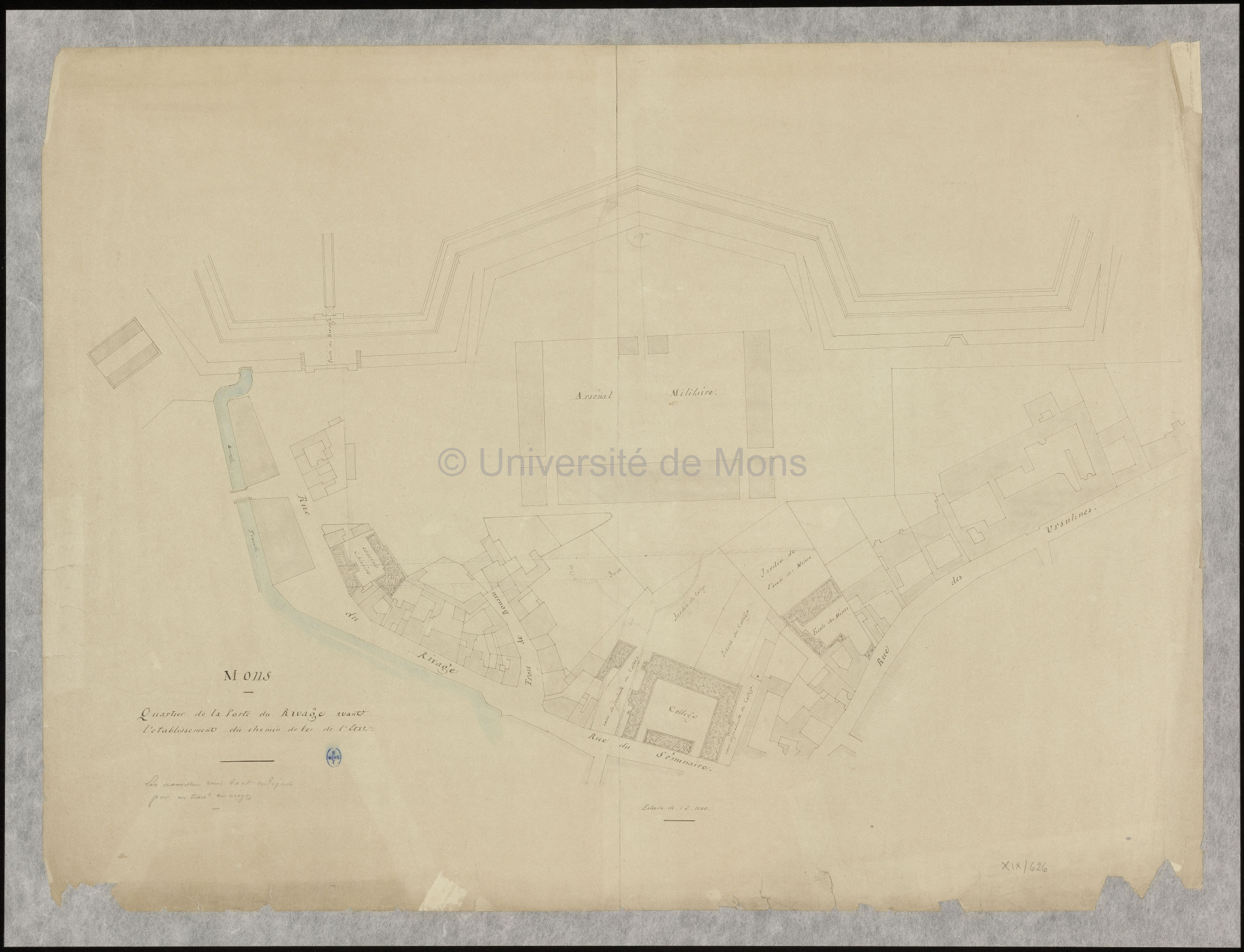 Mons : quartier de la Porte du Rivage avant l'établissement du chemin de fer de l'Etat