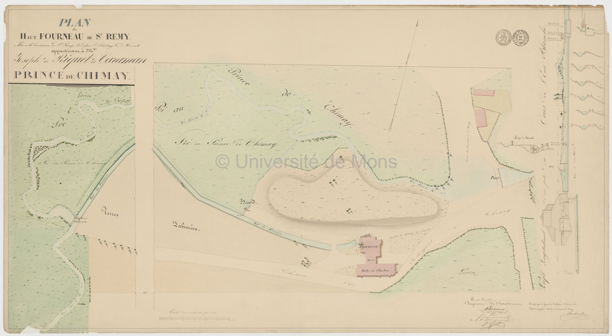 Plan du haut fourneau de Saint-Remy situé en la commune de Saint-Remy… appartenant à Mgr Joseph Riquet de Caraman prince de Chimay