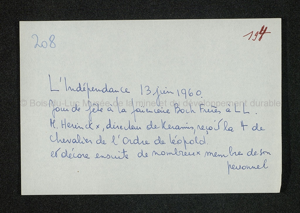 Inventaire archives Boch par J. Lefèbvre